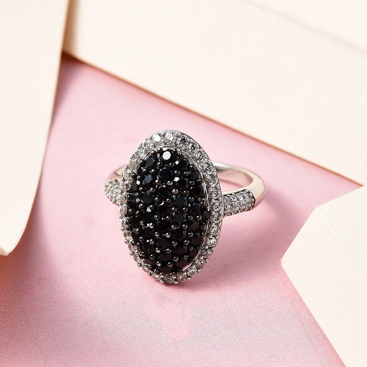 Natural Boi Ploi Black Spinel and Natural Zircon Ring in Platinum Overlay Sterling Silver 2.44 Ct. 7268128 1