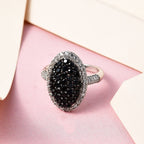 Natural Boi Ploi Black Spinel and Natural Zircon Ring in Platinum Overlay Sterling Silver 2.44 Ct.