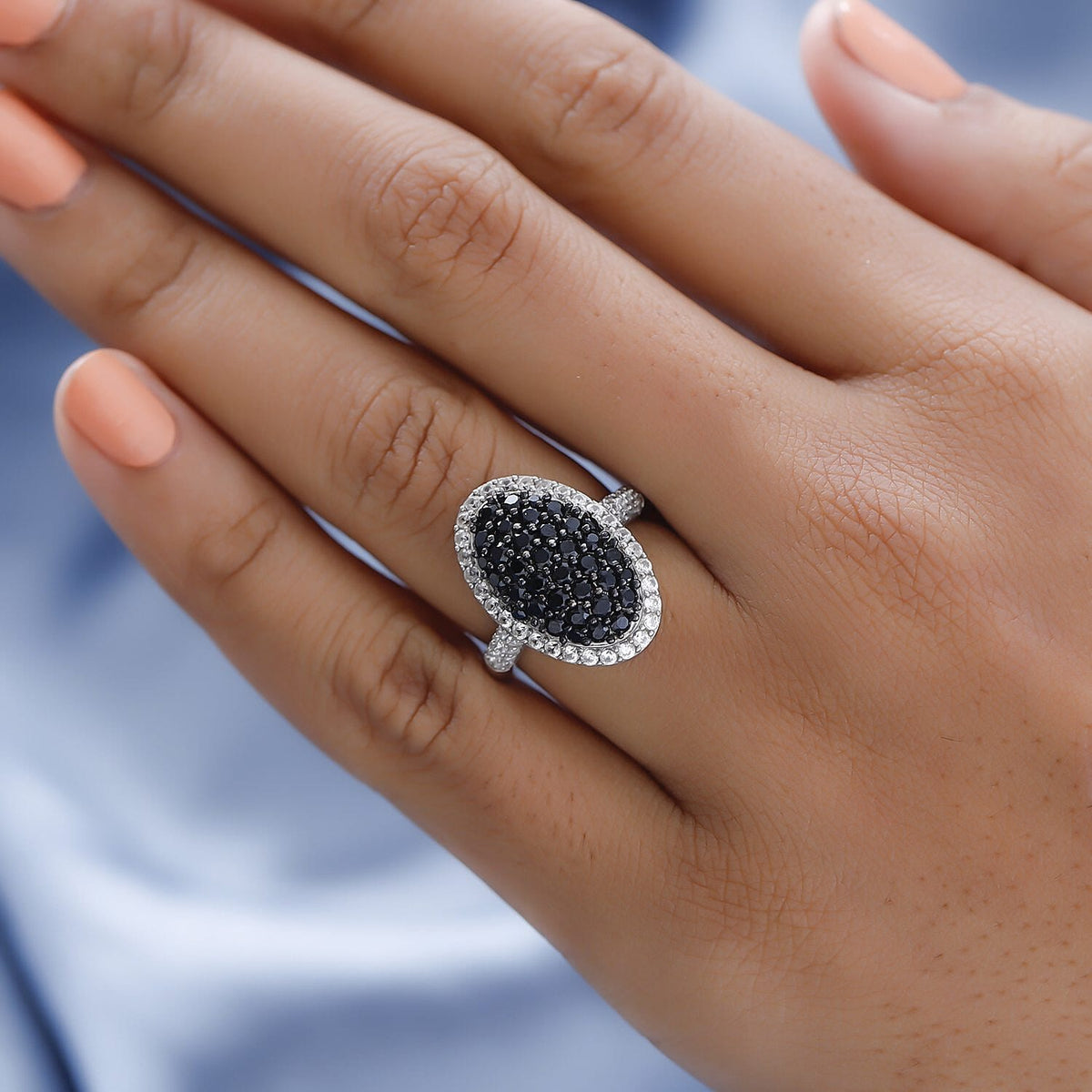Natural Boi Ploi Black Spinel and Natural Zircon Ring in Platinum Overlay Sterling Silver 2.44 Ct. 7268128 2