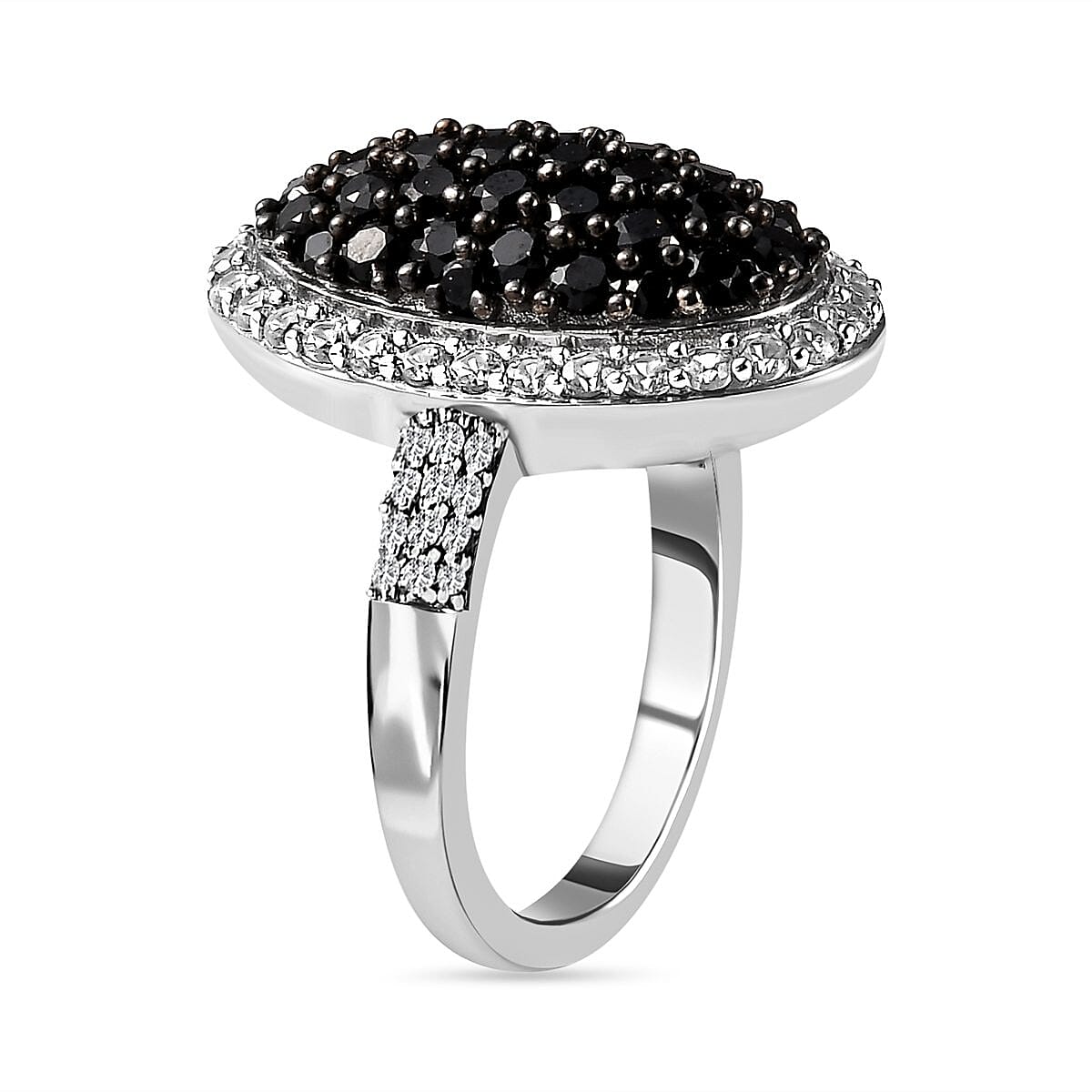 Natural Boi Ploi Black Spinel and Natural Zircon Ring in Platinum Overlay Sterling Silver 2.44 Ct. 7268128 3