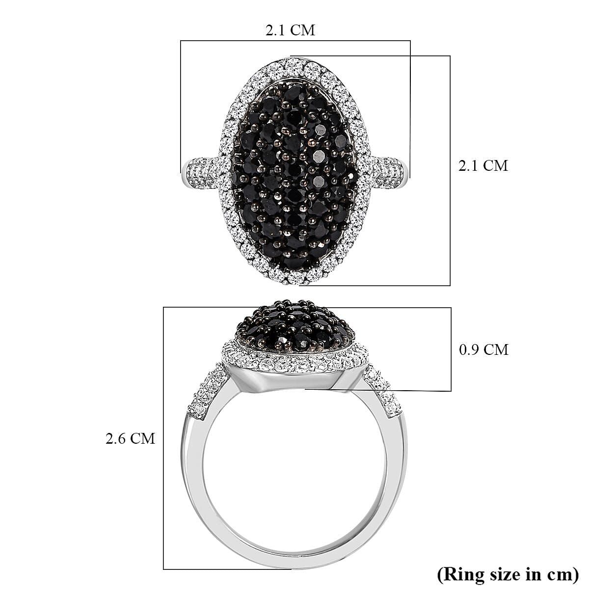 Natural Boi Ploi Black Spinel and Natural Zircon Ring in Platinum Overlay Sterling Silver 2.44 Ct. 7268128 5