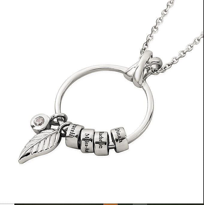 Natural Zircon Circle Feather Charm Pendant with Chain (Size - 20) in Platinum Overlay Sterling Silver 4079779 0