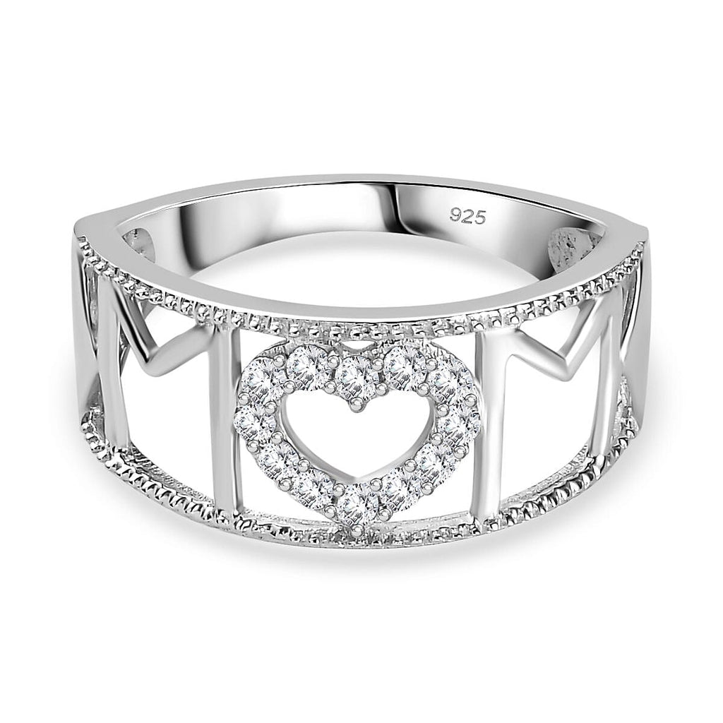 Natural Zircon Heart Ring in Platinum Overlay Sterling Silver