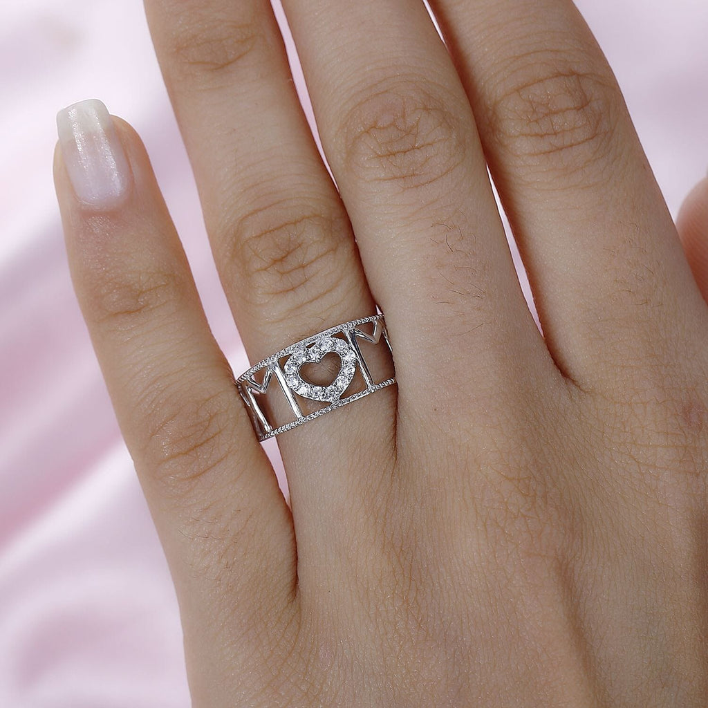 Natural Zircon Heart Ring in Platinum Overlay Sterling Silver