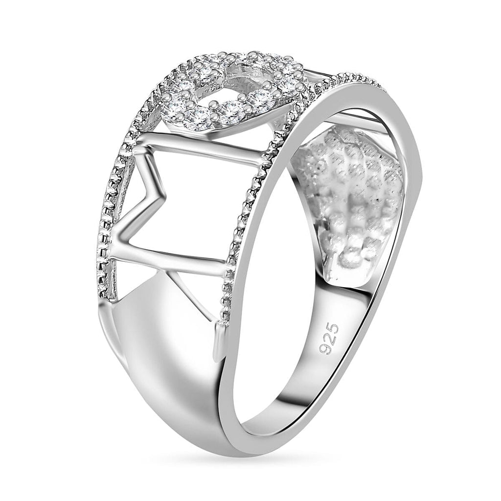 Natural Zircon Heart Ring in Platinum Overlay Sterling Silver