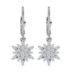 Natural Zircon Snowflake Earrings with Lever Back in Platinum Overlay Sterling Silver 1.33 Ct.