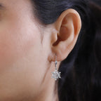 Natural Zircon Snowflake Earrings with Lever Back in Platinum Overlay Sterling Silver 1.33 Ct.