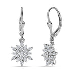 Natural Zircon Snowflake Earrings with Lever Back in Platinum Overlay Sterling Silver 1.33 Ct.