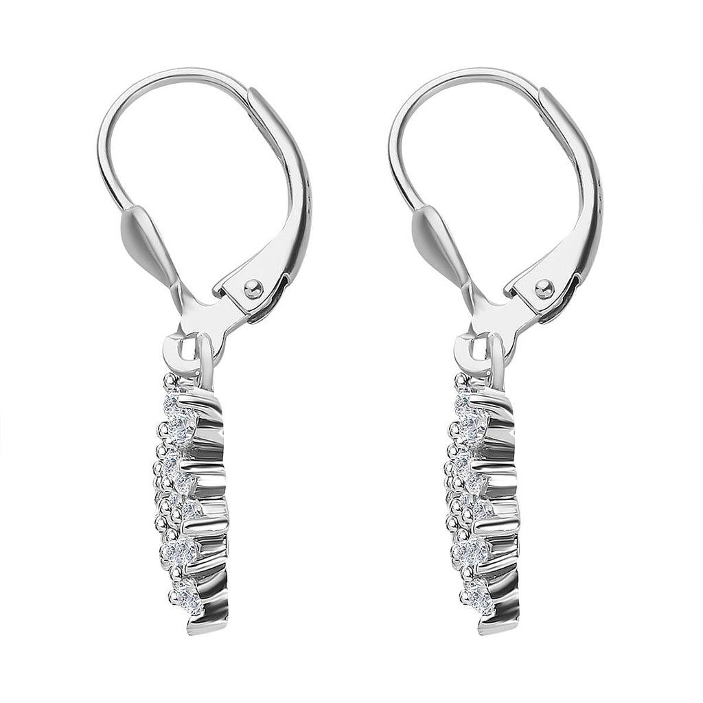 Natural Zircon Snowflake Earrings with Lever Back in Platinum Overlay Sterling Silver 1.33 Ct.