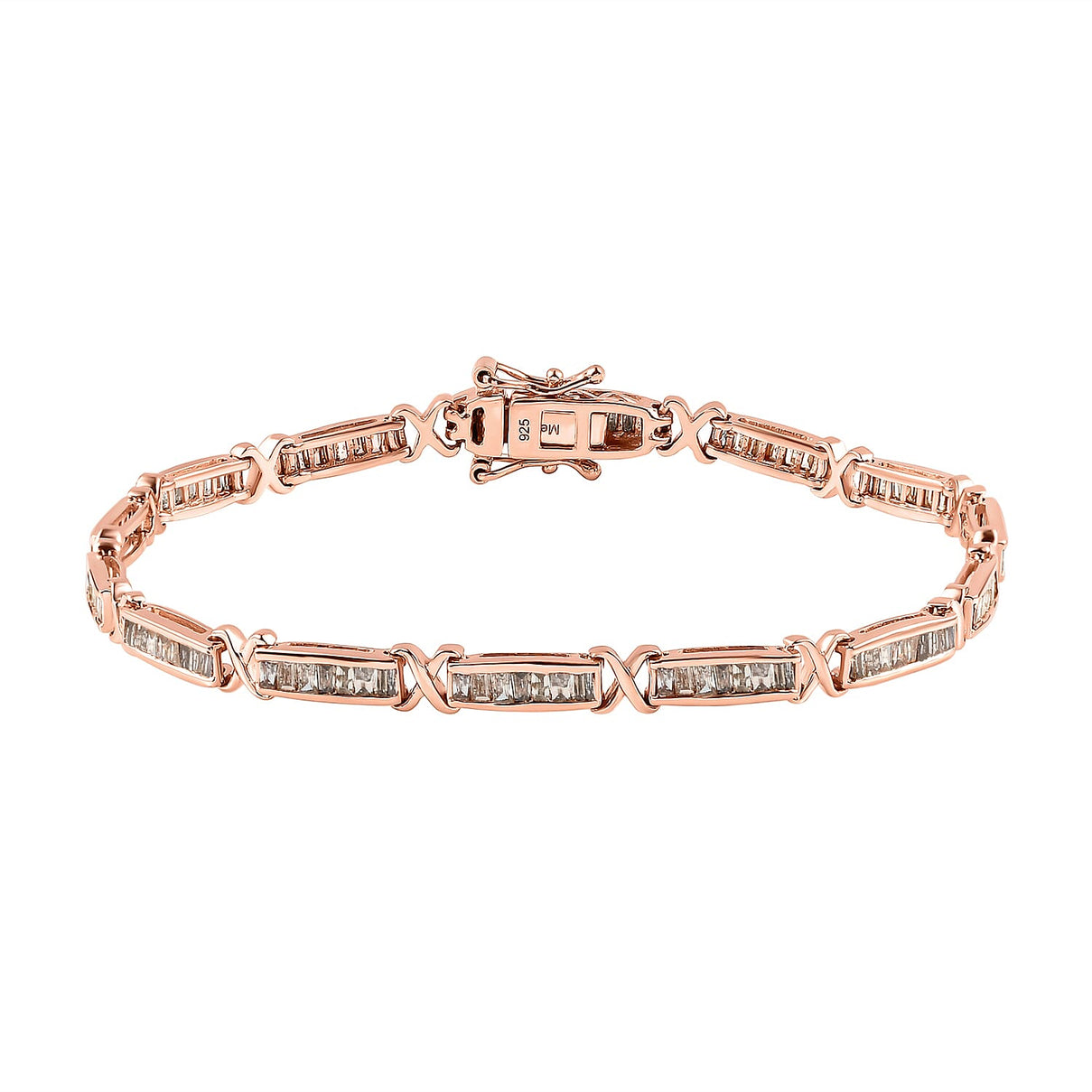 Natural Champagne Diamond Baguette Link Tennis Bracelet (Size - 7.5) in 18K Vermeil Rose Gold Plated Sterling Silver 2.50 Ct, Silver Wt. 11.50 Gms 7026248 0