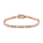 Natural Champagne Diamond Baguette Link Tennis Bracelet (Size - 7.5) in 18K Vermeil Rose Gold Plated Sterling Silver 2.50 Ct, Silver Wt. 11.50 Gms
