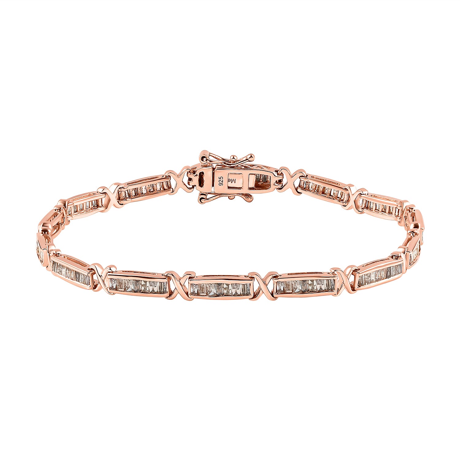 Natural Champagne Diamond Baguette Link Tennis Bracelet (Size - 7.5) in 18K Vermeil Rose Gold Plated Sterling Silver 2.50 Ct, Silver Wt. 11.50 Gms 7026248 0