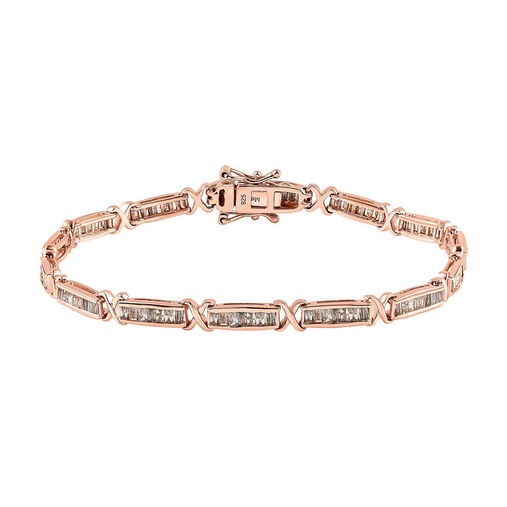 Natural Champagne Diamond Baguette Link Tennis Bracelet (Size - 7.5) in 18K Vermeil Rose Gold Plated Sterling Silver 2.50 Ct, Silver Wt. 11.50 Gms 7026248 1