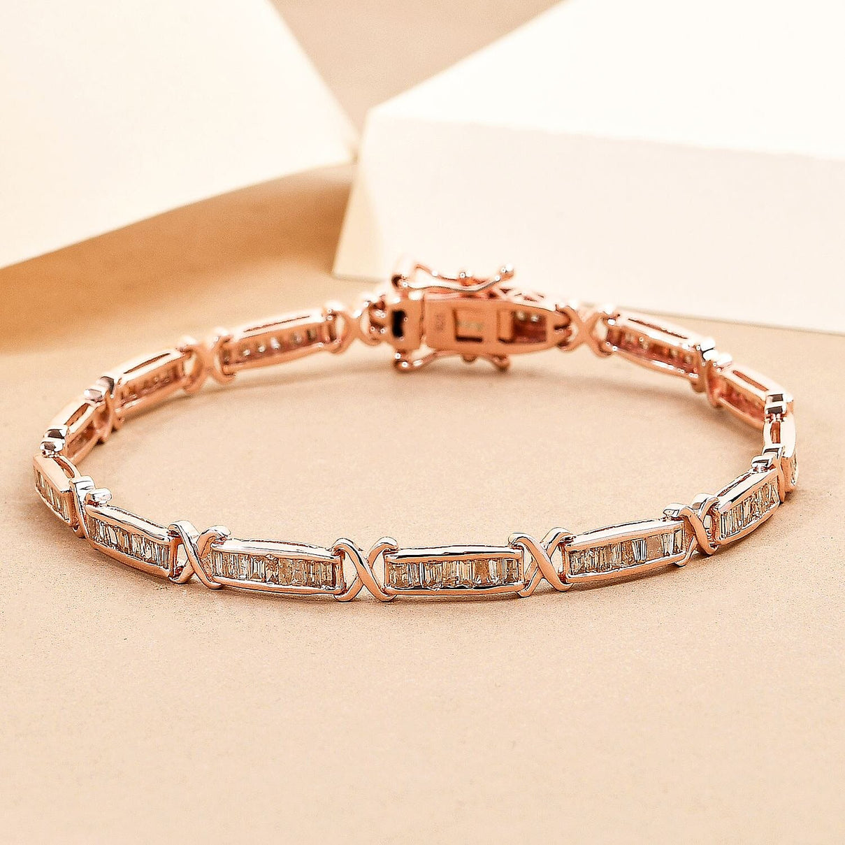 Natural Champagne Diamond Baguette Link Tennis Bracelet (Size - 7.5) in 18K Vermeil Rose Gold Plated Sterling Silver 2.50 Ct, Silver Wt. 11.50 Gms 7026248 2