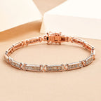 Natural Champagne Diamond Baguette Link Tennis Bracelet (Size - 7.5) in 18K Vermeil Rose Gold Plated Sterling Silver 2.50 Ct, Silver Wt. 11.50 Gms