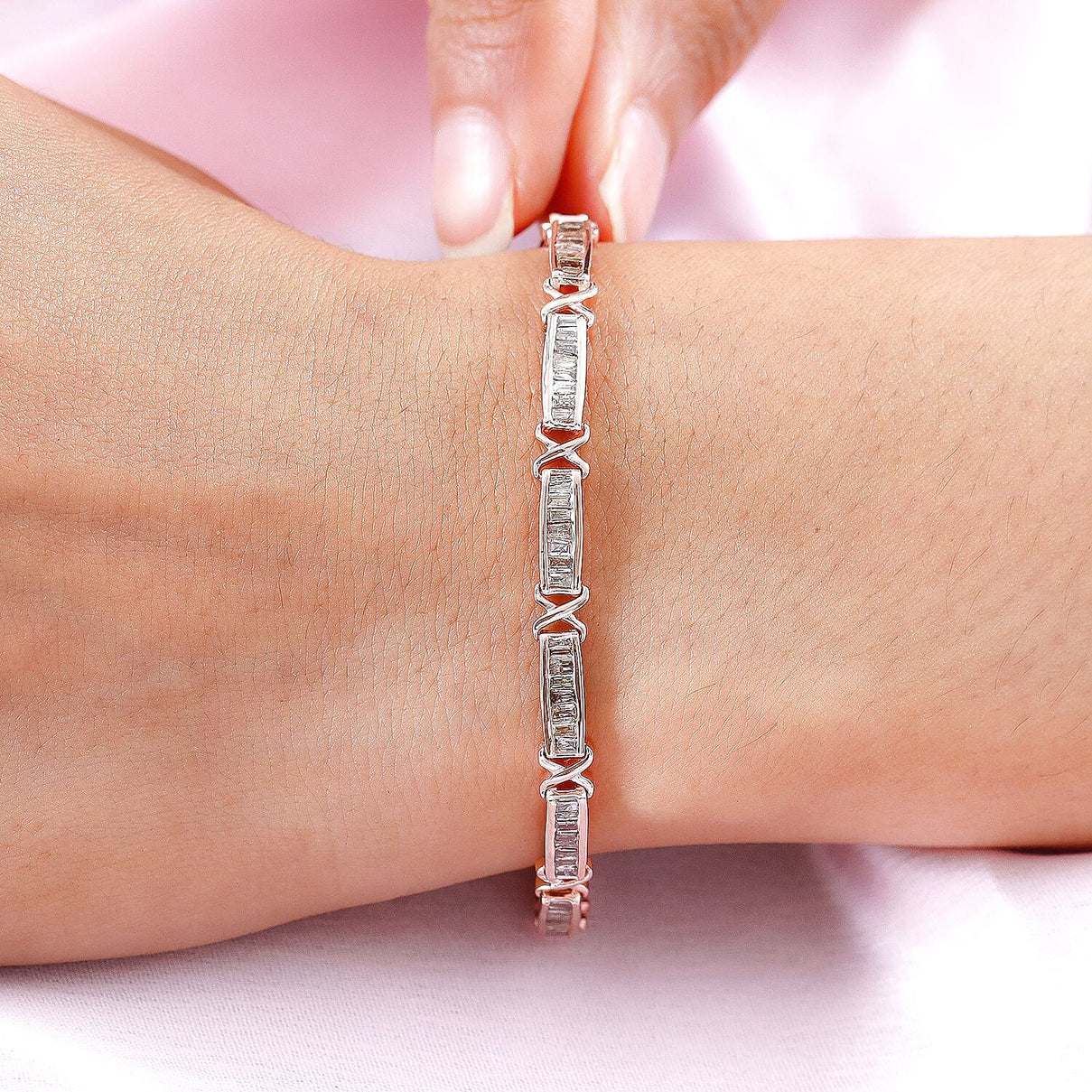 Natural Champagne Diamond Baguette Link Tennis Bracelet (Size - 7.5) in 18K Vermeil Rose Gold Plated Sterling Silver 2.50 Ct, Silver Wt. 11.50 Gms 7026248 3