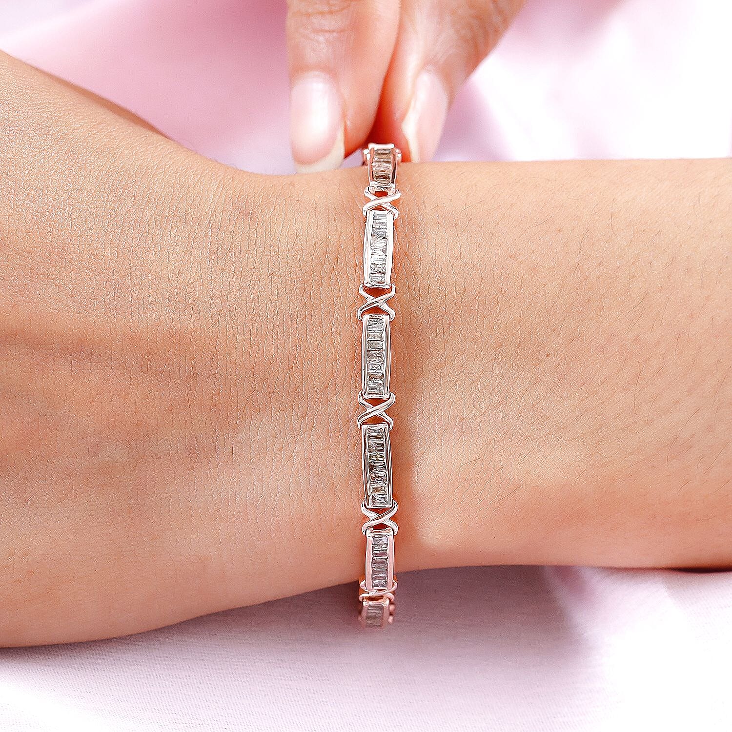 Natural Champagne Diamond Baguette Link Tennis Bracelet (Size - 7.5) in 18K Vermeil Rose Gold Plated Sterling Silver 2.50 Ct, Silver Wt. 11.50 Gms 7026248 3