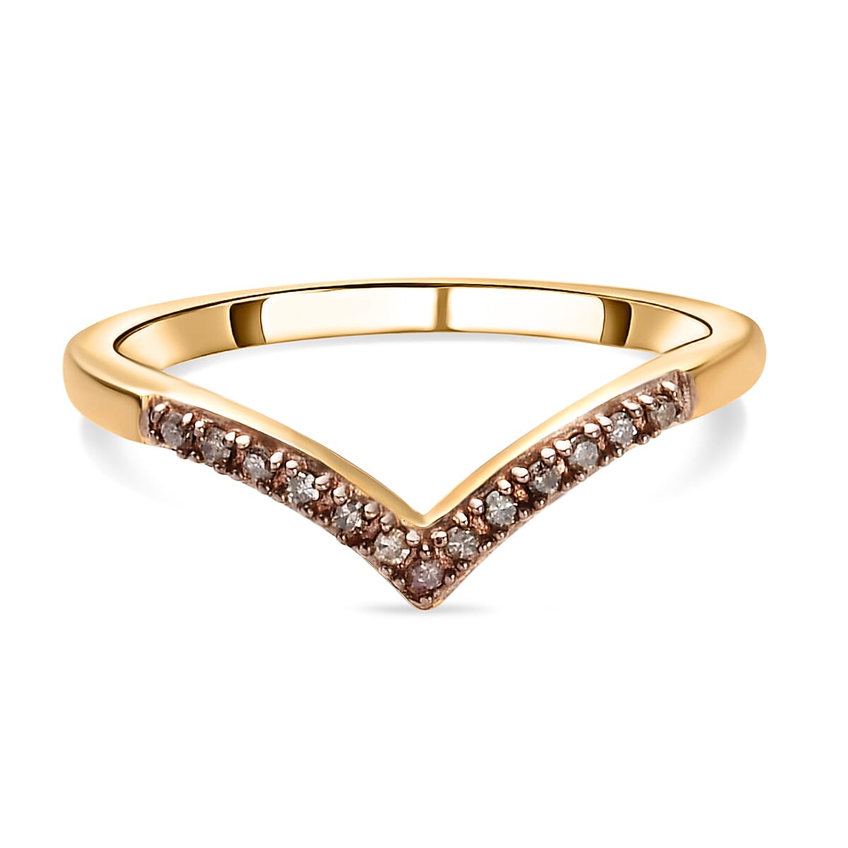 Natural Champagne Diamond Wishbone Ring in Sterling Silver with 18K Vermeil Yellow Gold 3798798 0
