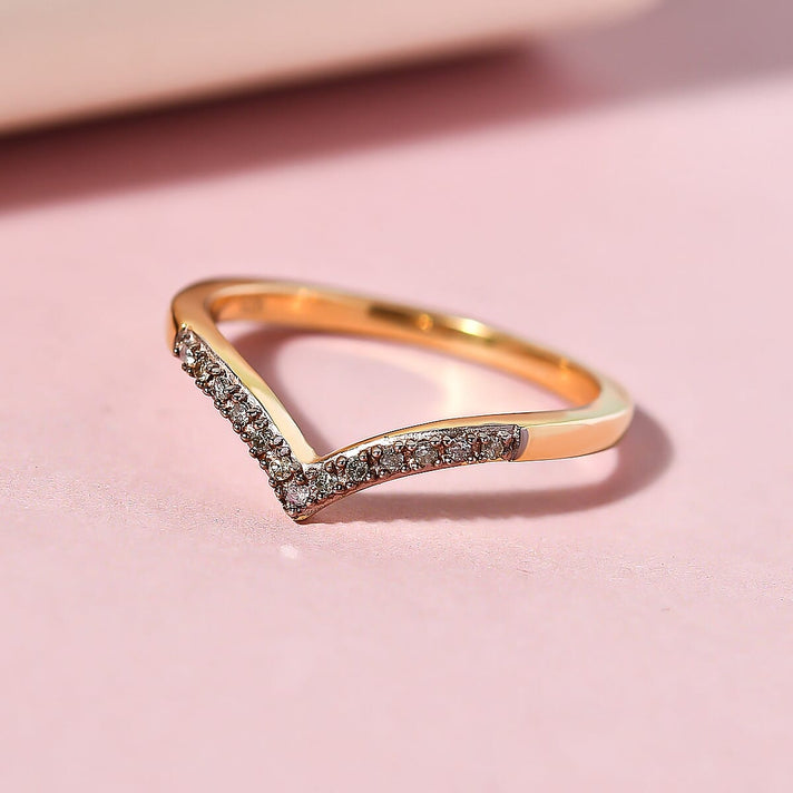 Natural Champagne Diamond Wishbone Ring in Sterling Silver with 18K Vermeil Yellow Gold 3798798 2