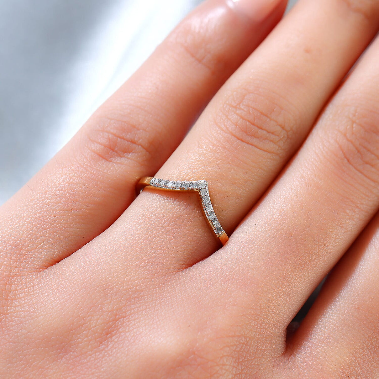 Natural Champagne Diamond Wishbone Ring in Sterling Silver with 18K Vermeil Yellow Gold 3798798 5