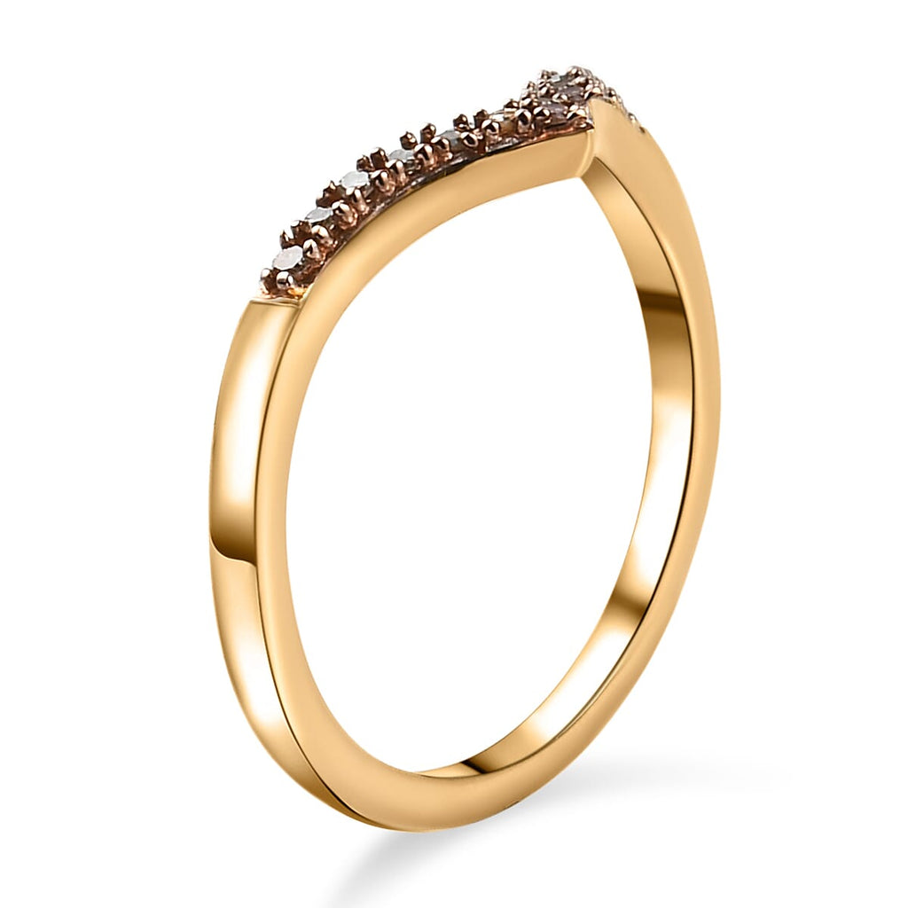 Natural Champagne Diamond Wishbone Ring in 18K Yellow Gold Vermeil Plated Sterling Silver
