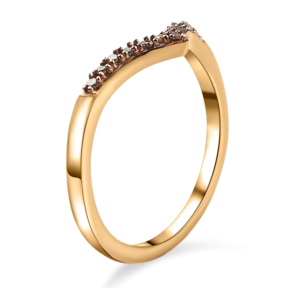 Natural Champagne Diamond Wishbone Ring in Sterling Silver with 18K Vermeil Yellow Gold 3798798 7