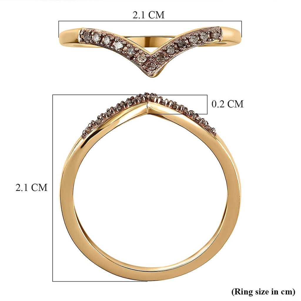 Natural Champagne Diamond Wishbone Ring in 18K Yellow Gold Vermeil Plated Sterling Silver