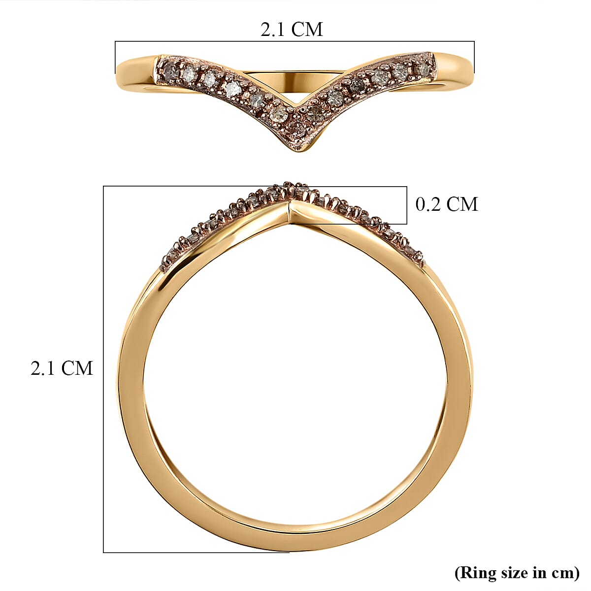 Natural Champagne Diamond Wishbone Ring in Sterling Silver with 18K Vermeil Yellow Gold 3798798 11