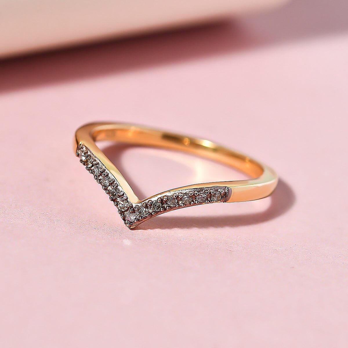 Natural Champagne Diamond Wishbone Ring in Sterling Silver with 18K Vermeil Yellow Gold 3798798 4