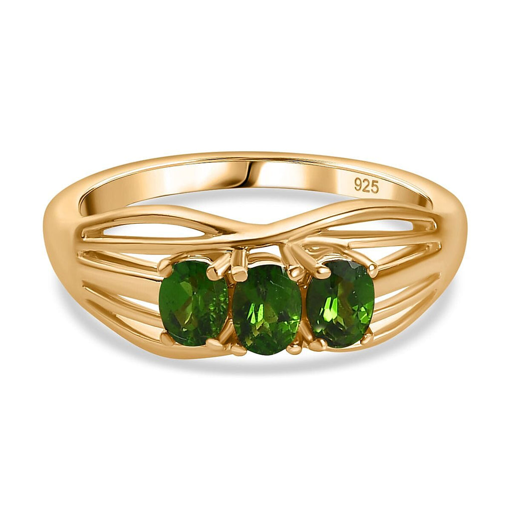 Natural Chrome Diopside Trilogy Ring in 14K Gold Overlay Sterling Silver