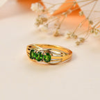 Natural Chrome Diopside Trilogy Ring in 14K Gold Overlay Sterling Silver