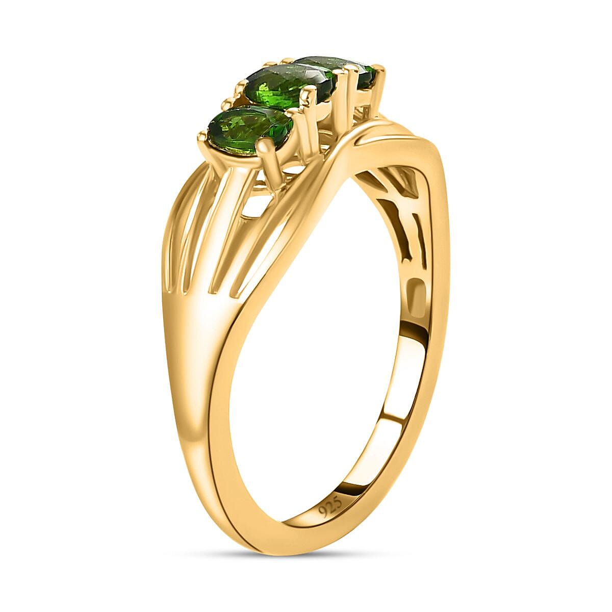 Natural Chrome Diopside Trilogy Ring in 14K Gold Overlay Sterling Silver V32635848 3