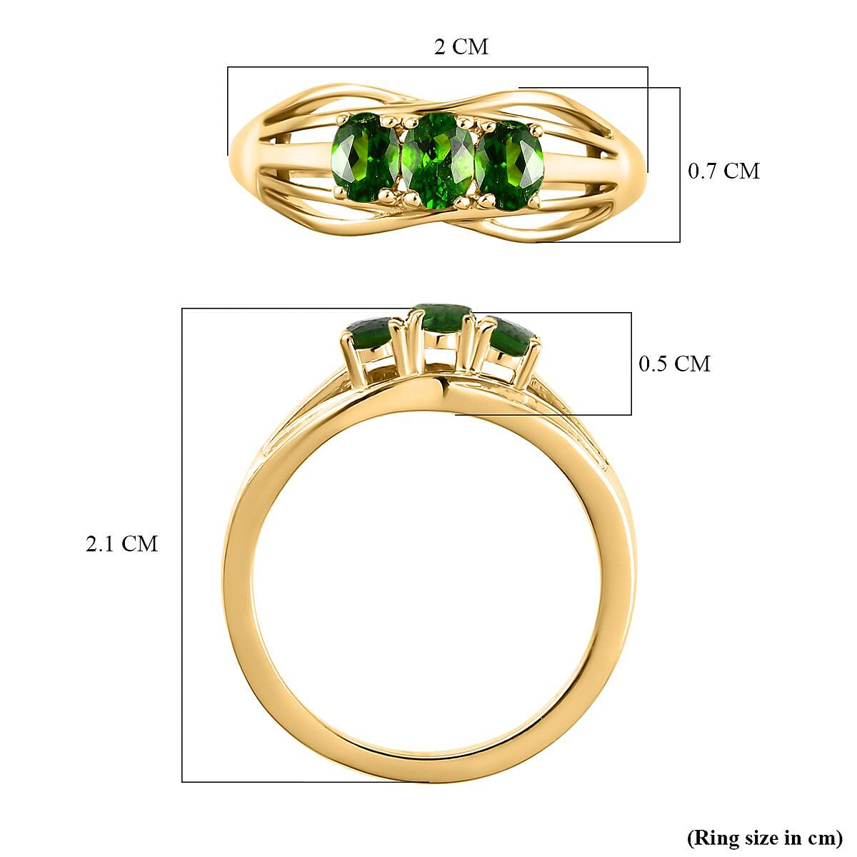 Natural Chrome Diopside Trilogy Ring in 14K Gold Overlay Sterling Silver V32635848 5