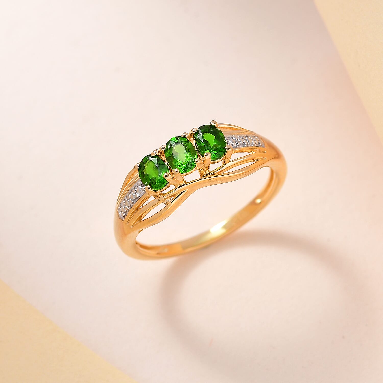 D'Joy Natural Chrome Diopside Trilogy Ring in 18K Vermeil Yellow Gold Plated Sterling Silver V32513885 3