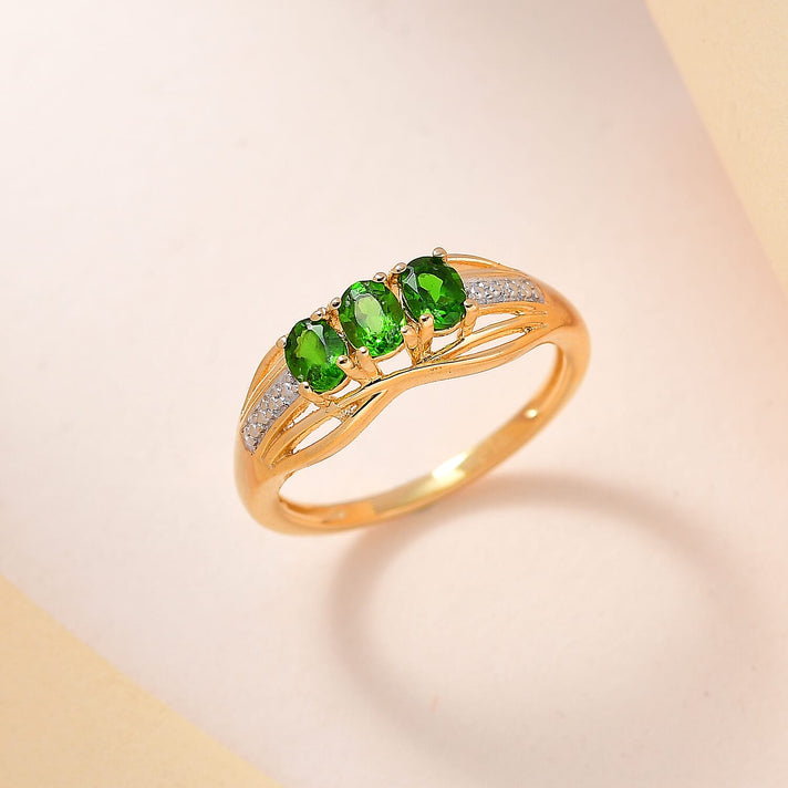 D'Joy Natural Chrome Diopside Trilogy Ring in 18K Vermeil Yellow Gold Plated Sterling Silver 7486482 2