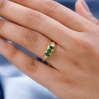 D'Joy Natural Chrome Diopside Trilogy Ring in 18K Vermeil Yellow Gold Plated Sterling Silver