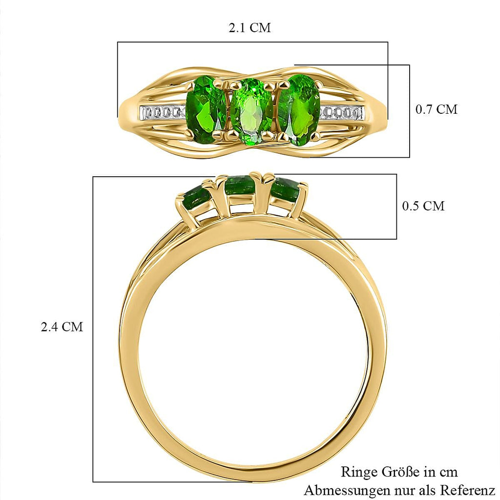 D'Joy Natural Chrome Diopside Trilogy Ring in 18K Vermeil Yellow Gold Plated Sterling Silver