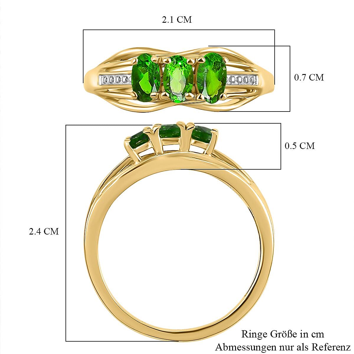 D'Joy Natural Chrome Diopside Trilogy Ring in 18K Vermeil Yellow Gold Plated Sterling Silver V32512935 6