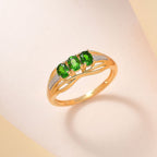 D'Joy Natural Chrome Diopside Trilogy Ring in 18K Vermeil Yellow Gold Plated Sterling Silver
