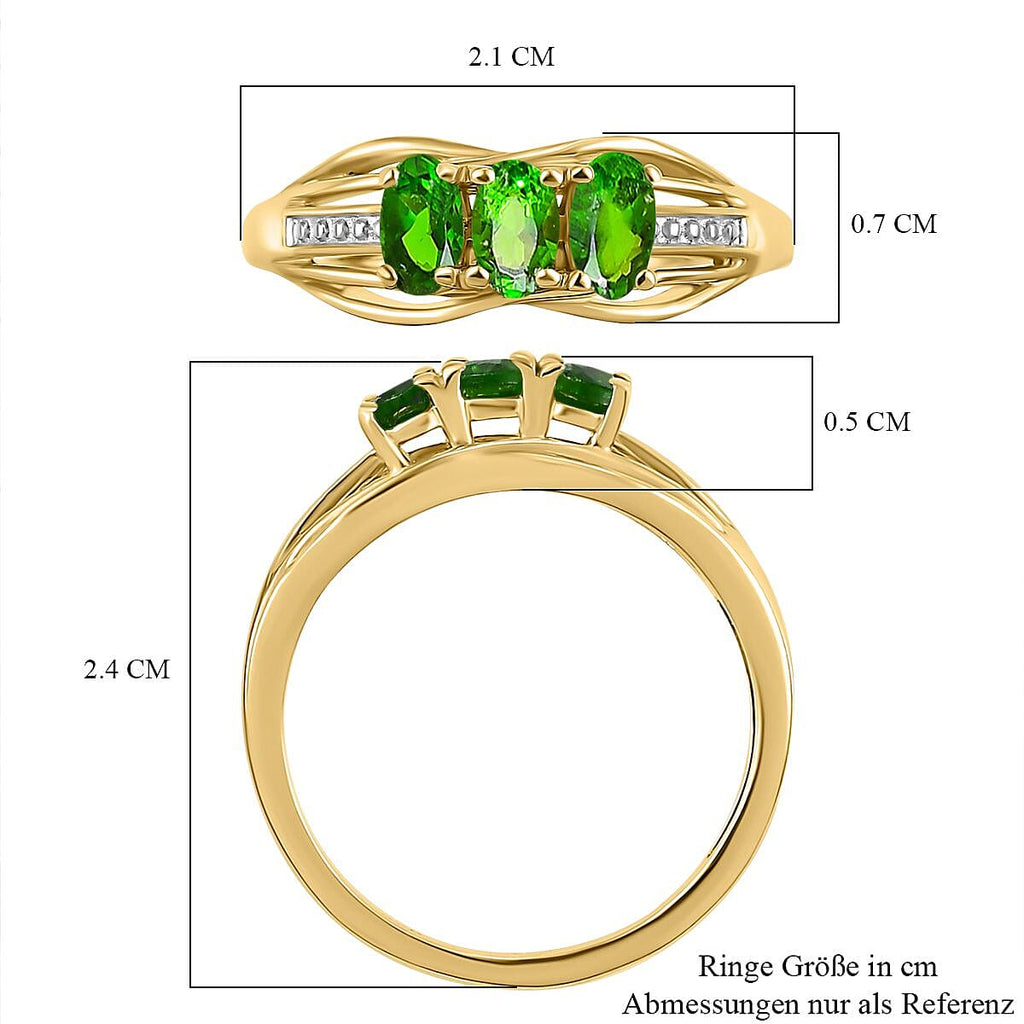 D'Joy Natural Chrome Diopside Trilogy Ring in 18K Vermeil Yellow Gold Plated Sterling Silver