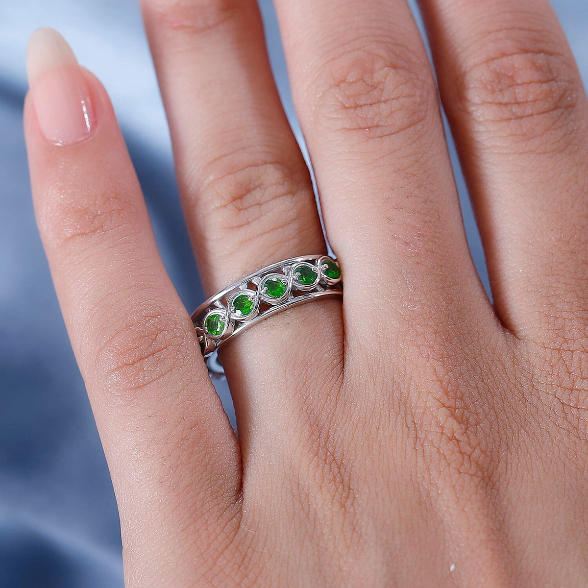 GP Chrome Diopside Band Ring in Rhodium Overlay Sterling Silver 7855104 2