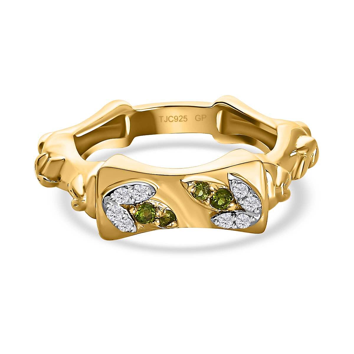 GP- Bamboo Collection - Natural Chrome Diopside and Natural Zircon Ring in 18K Vermeil Yellow Gold Plated Sterling Silver 7582618 0