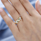 GP- Bamboo Collection - Natural Chrome Diopside and Natural Zircon Ring in 18K Vermeil Yellow Gold Plated Sterling Silver