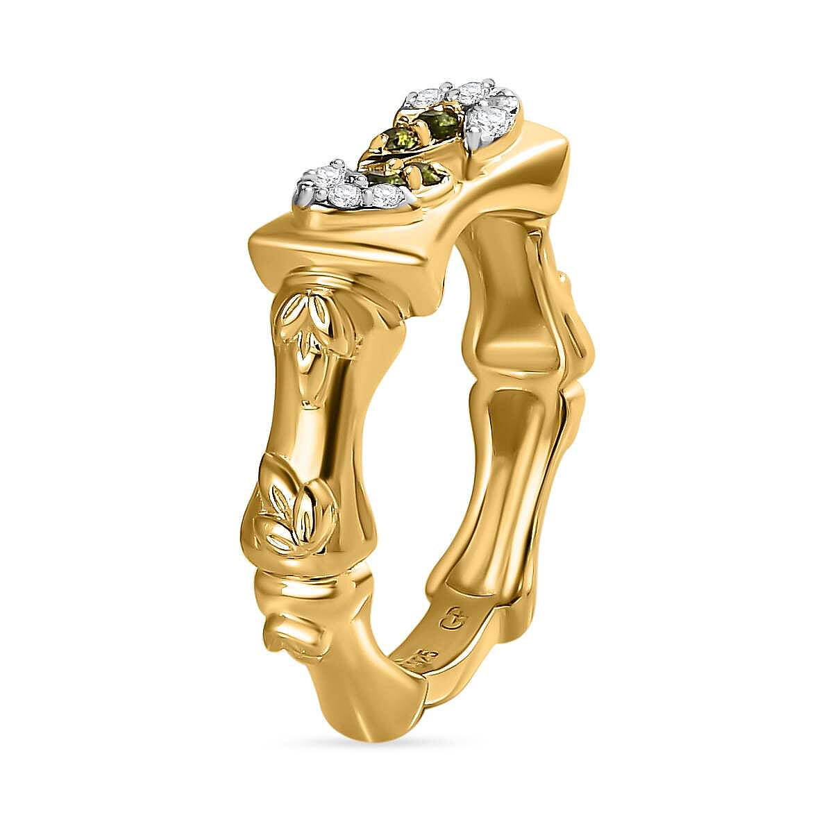 GP- Bamboo Collection - Natural Chrome Diopside and Natural Zircon Ring in 18K Vermeil Yellow Gold Plated Sterling Silver 7582618 4
