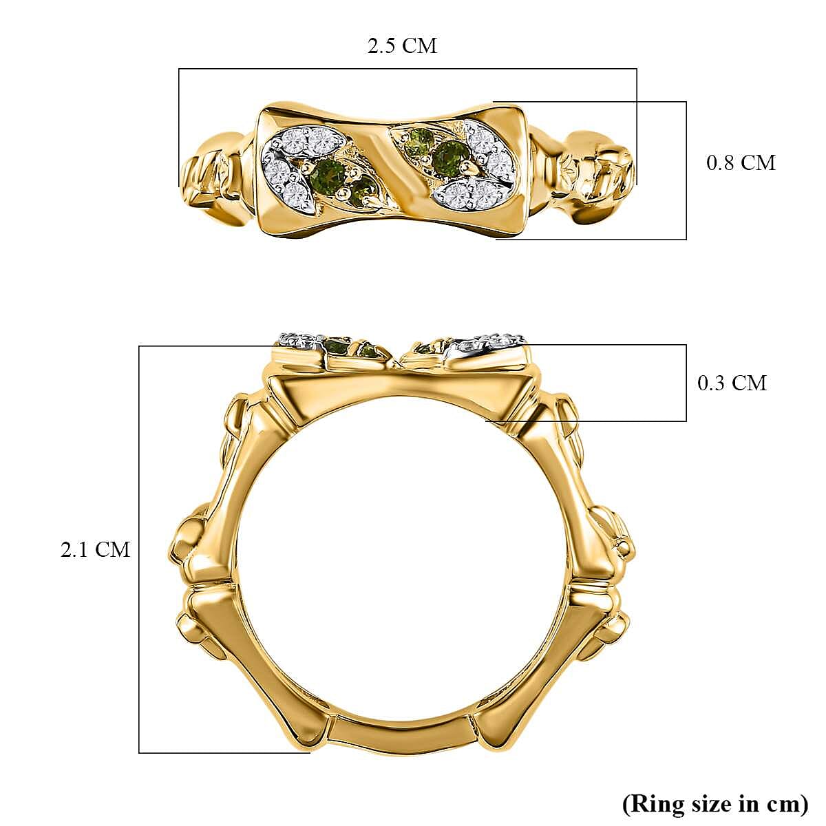 GP- Bamboo Collection - Natural Chrome Diopside and Natural Zircon Ring in 18K Vermeil Yellow Gold Plated Sterling Silver 7582618 6