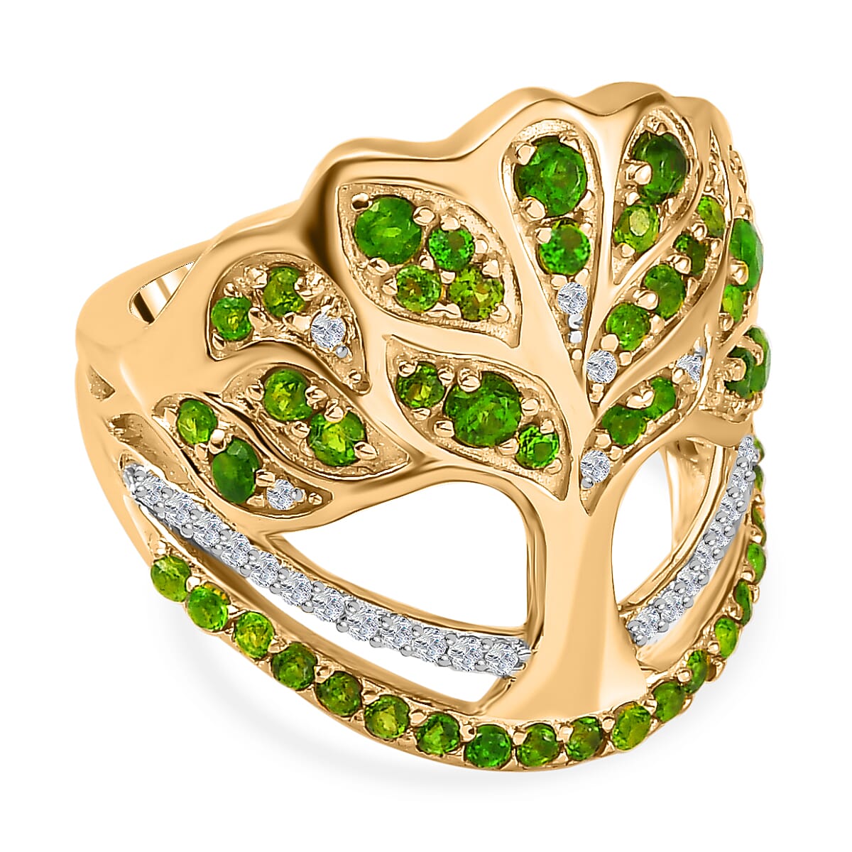 GP Italian Garden Collection - Natural Chrome Diopside &amp; Natural Zircon Ring in 18K Vermeil YG Plated Sterling Silver 1.75 Ct, Silver Wt 7.85 GM 7711890 0