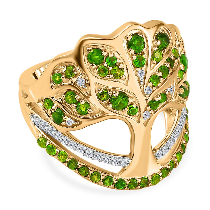 GP Italian Garden Collection - Natural Chrome Diopside & Natural Zircon Ring in 18K Vermeil YG Plated Sterling Silver 1.75 Ct, Silver Wt 7.48 GM