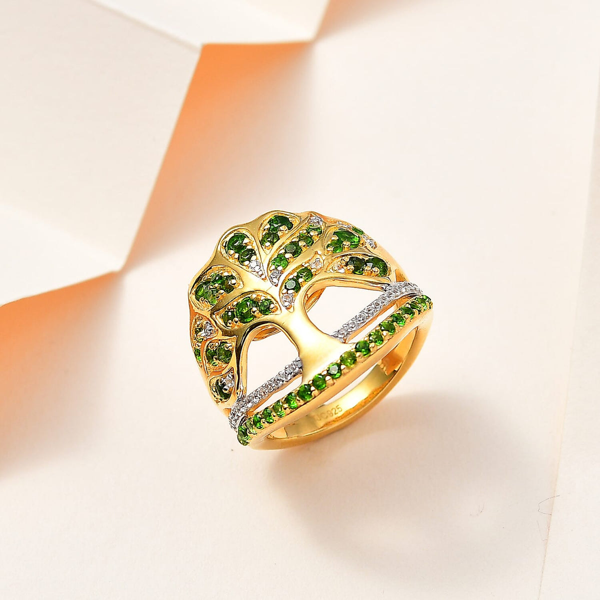 GP Italian Garden Collection - Natural Chrome Diopside &amp; Natural Zircon Ring in 18K Vermeil YG Plated Sterling Silver 1.75 Ct, Silver Wt 7.85 GM 7711890 2