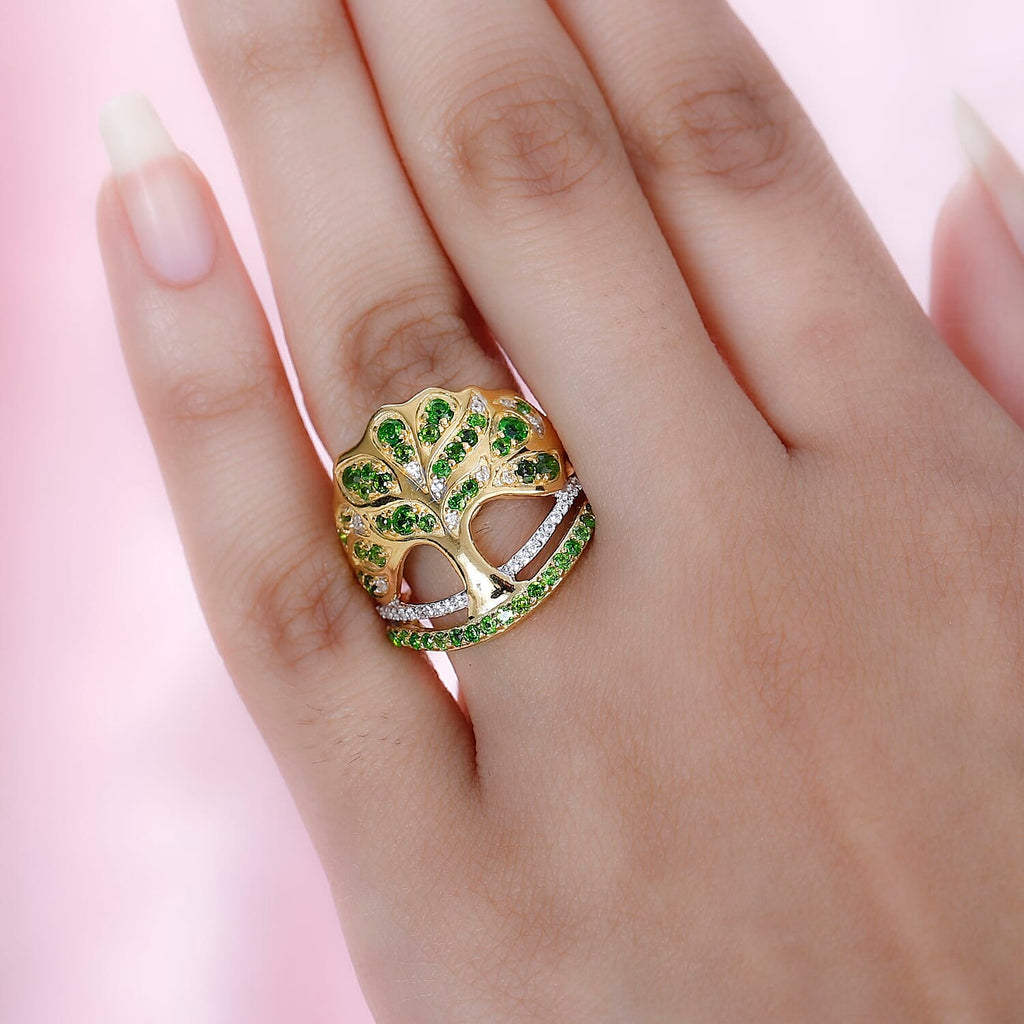 GP Italian Garden Collection - Natural Chrome Diopside & Natural Zircon Ring in 18K Vermeil YG Plated Sterling Silver 1.75 Ct, Silver Wt 7.48 GM