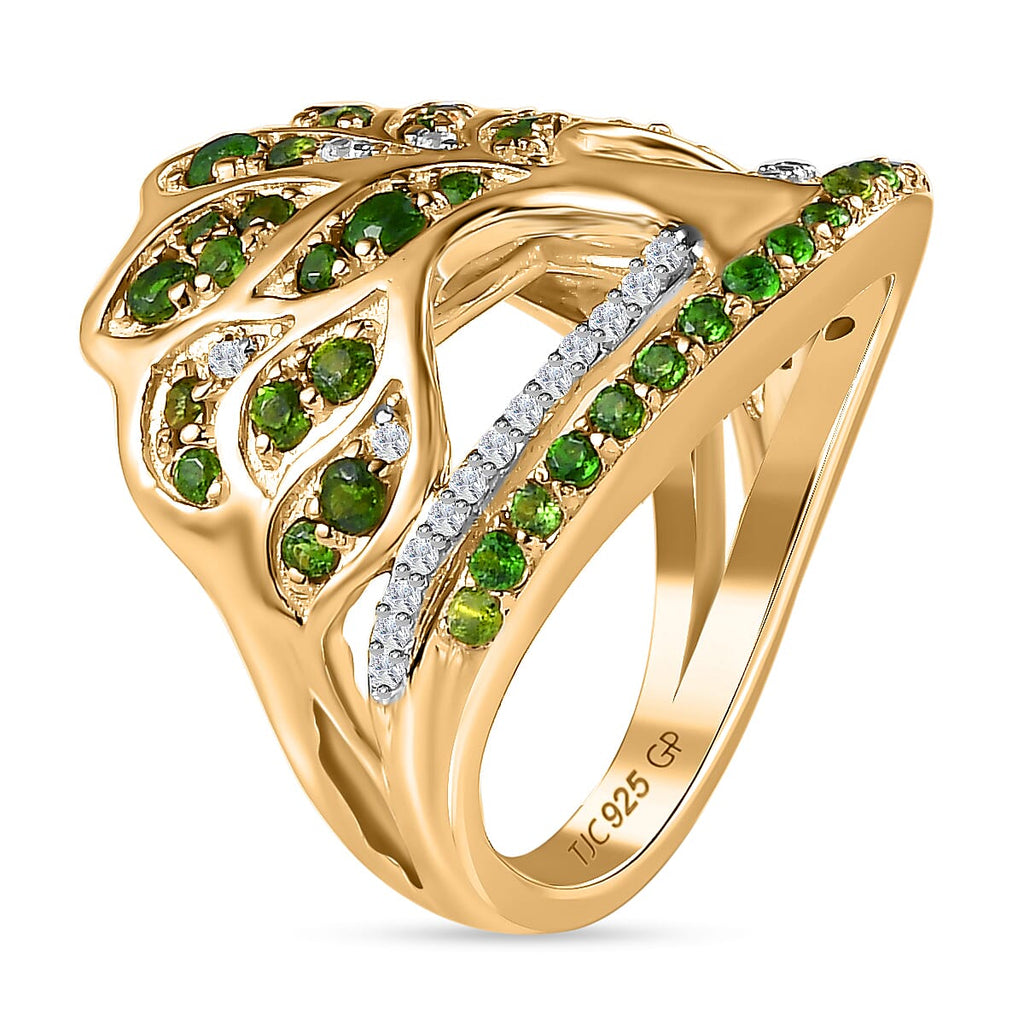 GP Italian Garden Collection - Natural Chrome Diopside & Natural Zircon Ring in 18K Vermeil YG Plated Sterling Silver 1.75 Ct, Silver Wt 7.48 GM